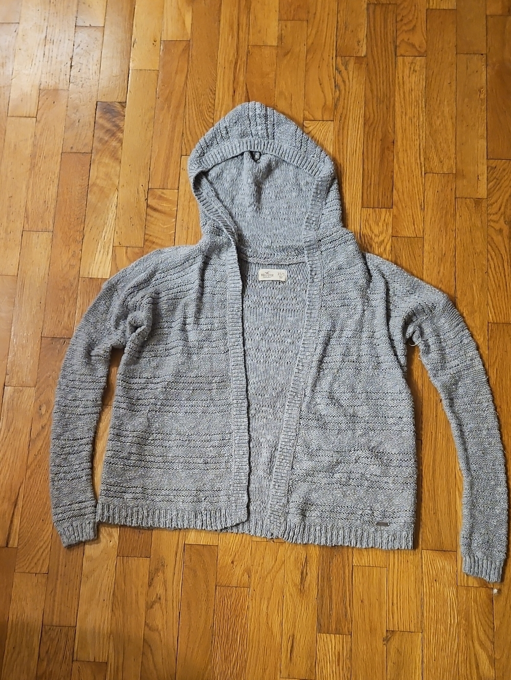 Light Gray Hooded Knit Sweater Cardigan - Women's